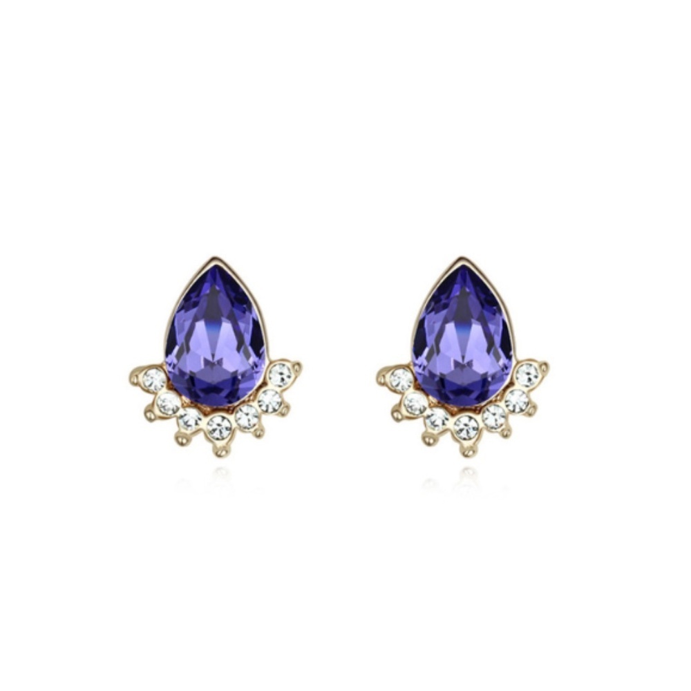 • Swarovski Teardrop Stud Earrings • 15×12mm • Tanzanite Purple • Gold-Tone